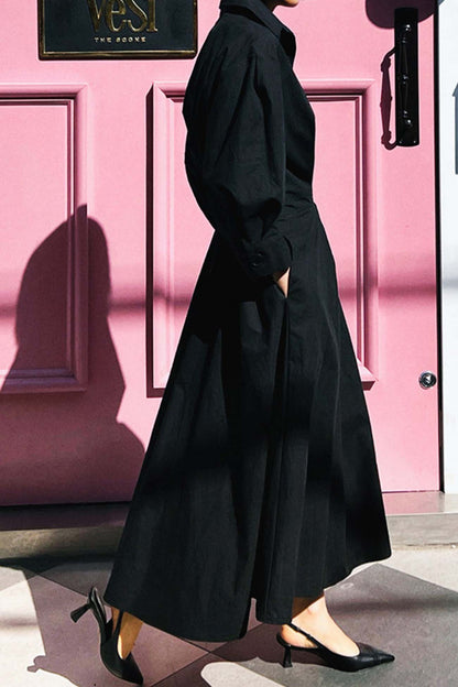 CM | Vestido midi camisero de manga larga A en algodón