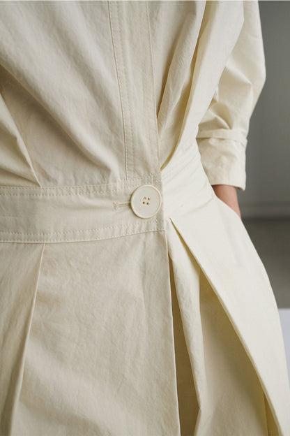 CM | Vestido midi camisero de manga larga A en algodón