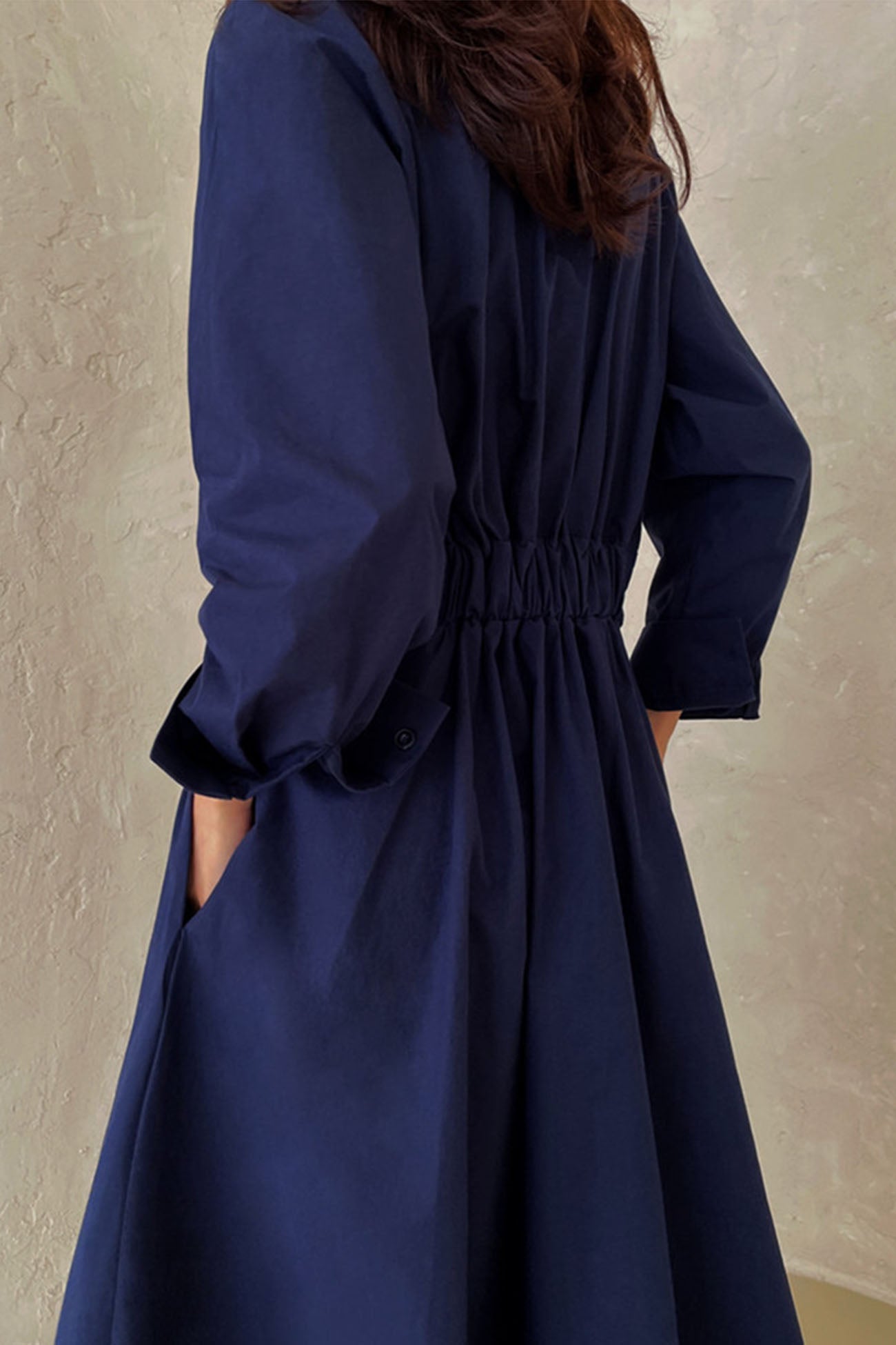 CM | Vestido midi camisero de manga larga A en algodón