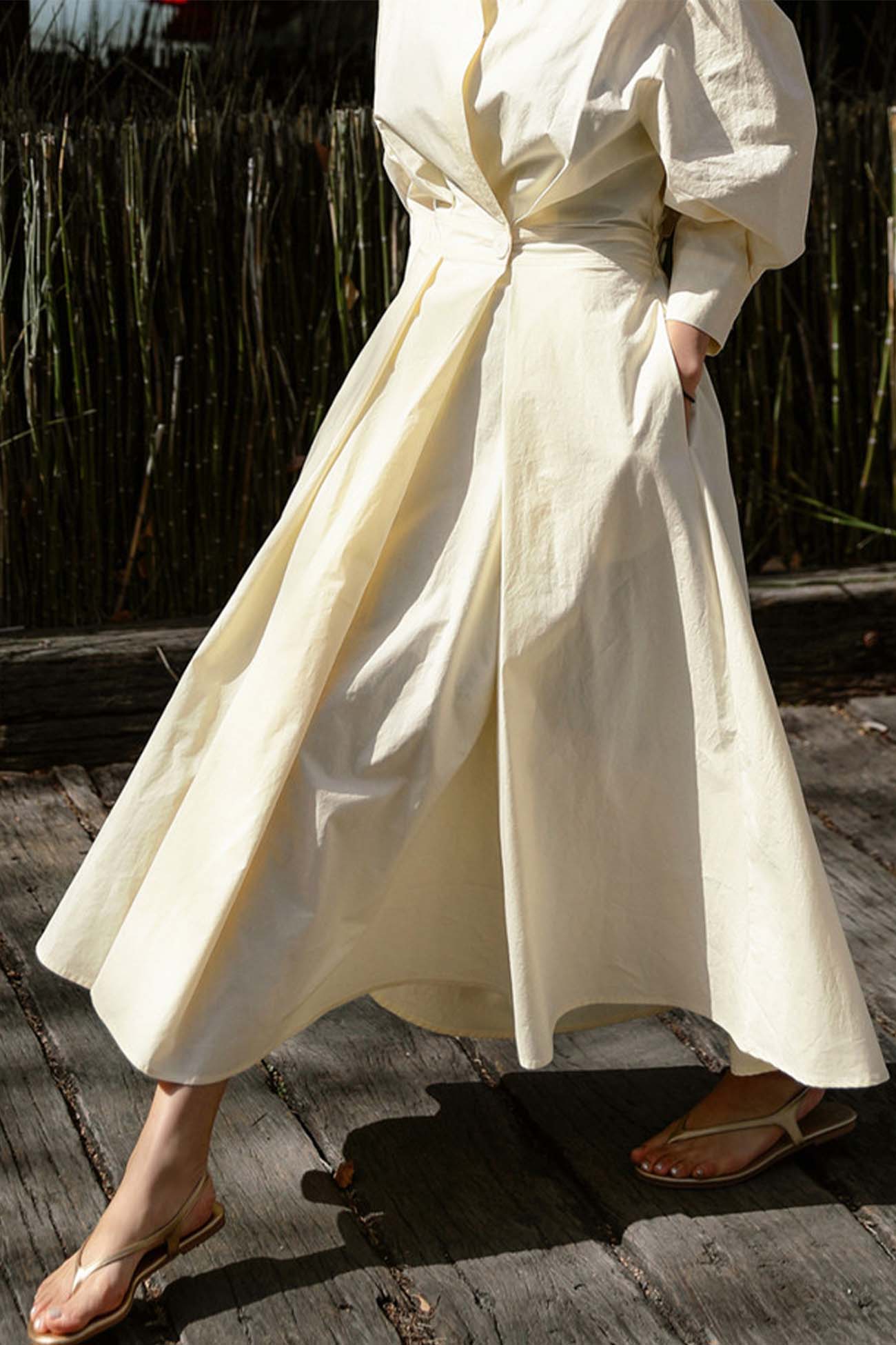 CM | Vestido midi camisero de manga larga A en algodón