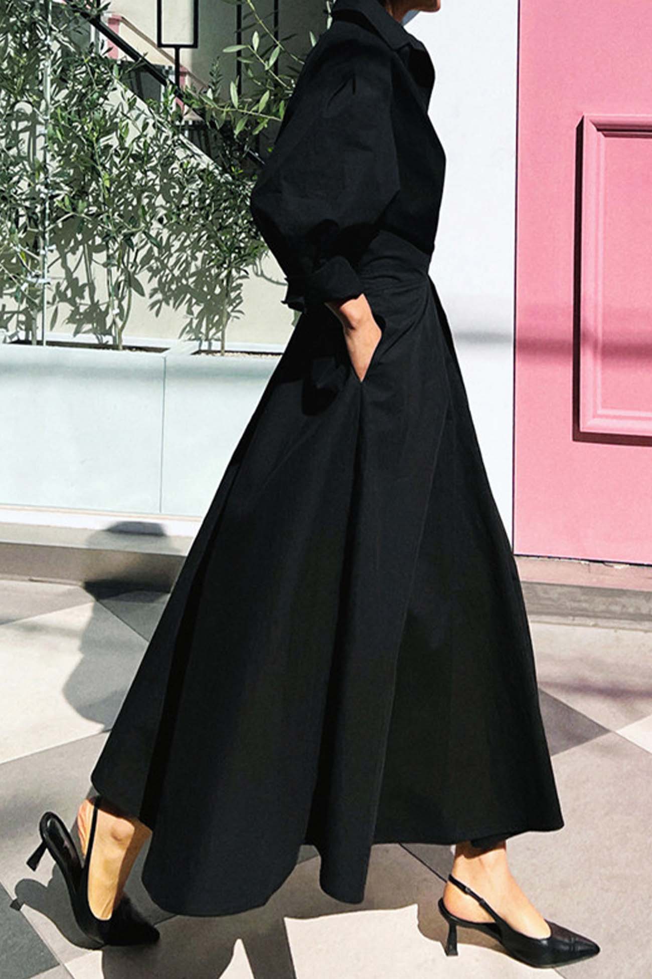 CM | Vestido midi camisero de manga larga A en algodón