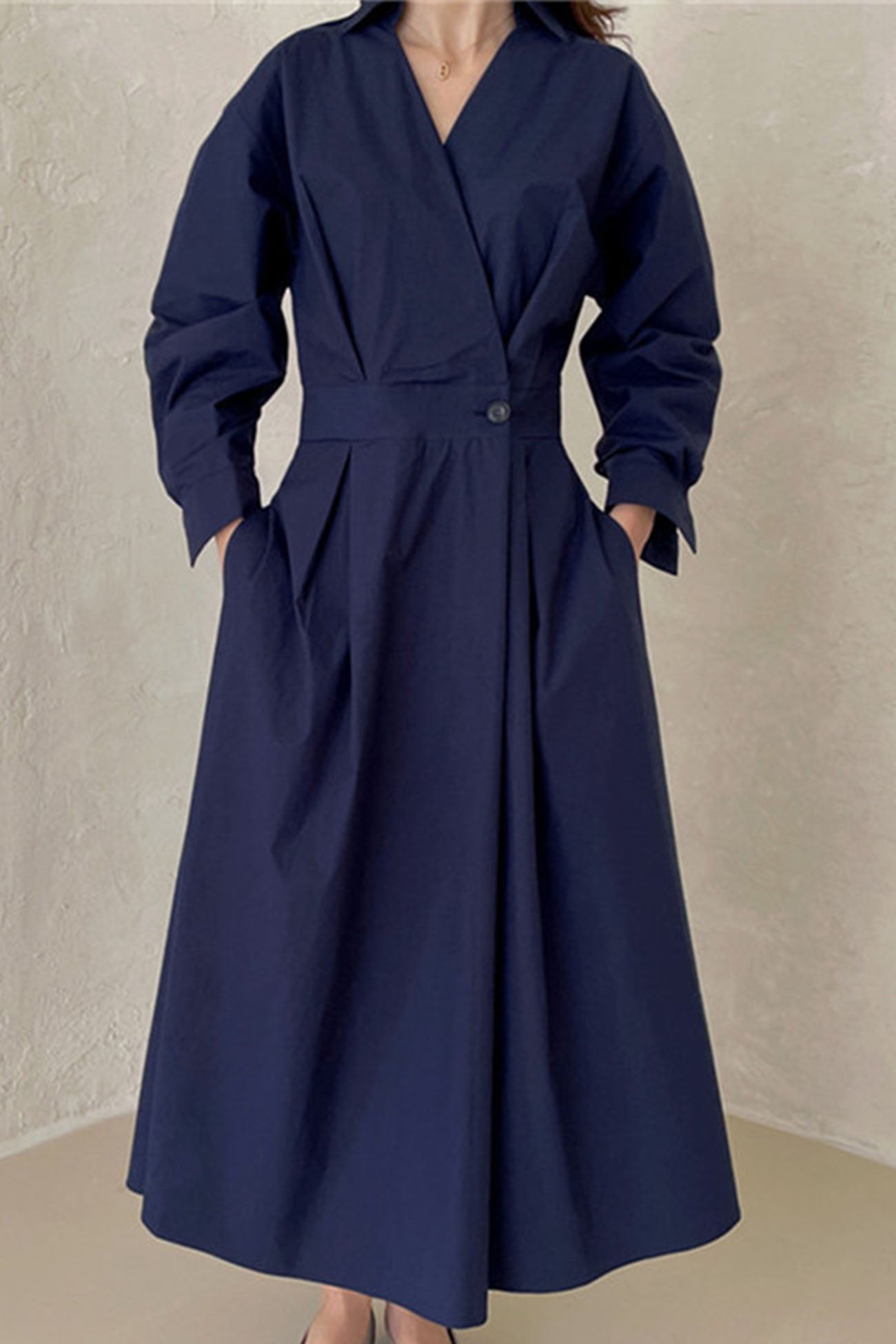 CM | Vestido midi camisero de manga larga A en algodón