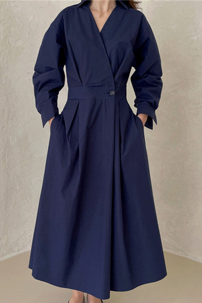 CM | Vestido midi camisero de manga larga A en algodón
