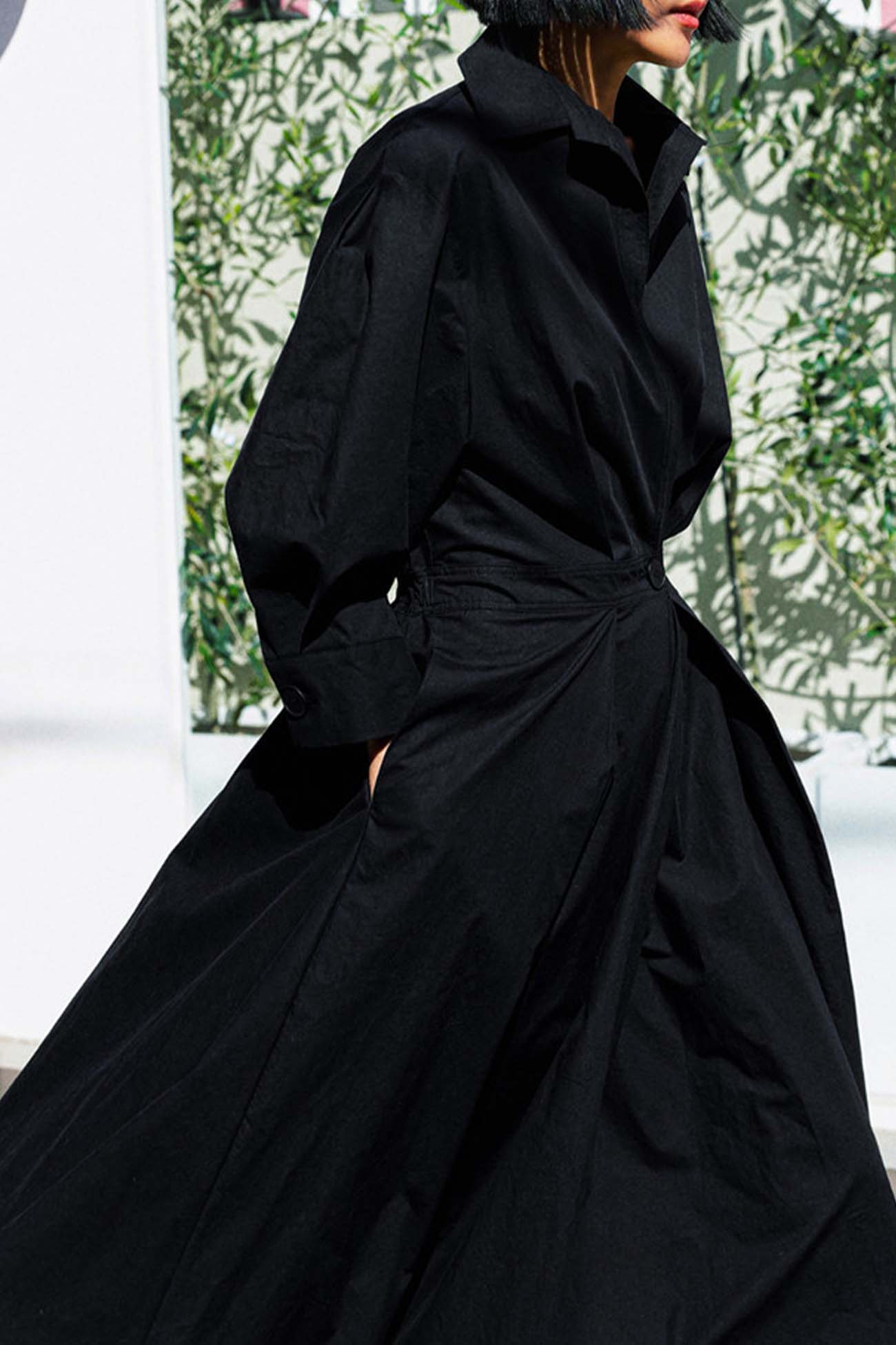 CM | Vestido midi camisero de manga larga A en algodón