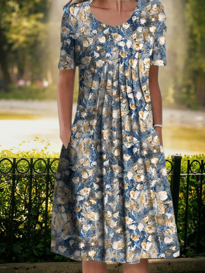 CM | Vestido midi veraniego con escote redondo, manga corta y corte holgado