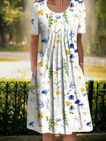 CM | Vestido midi veraniego con escote redondo, manga corta y corte holgado