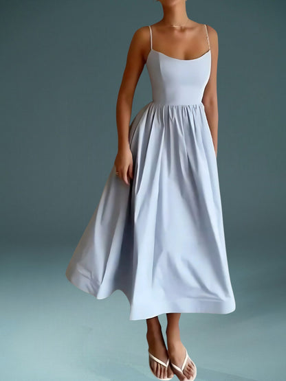 CM | Vestido midi de verano sin mangas y tirantes espagueti