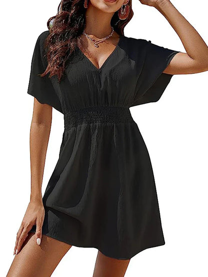 CM | 2024 Sólido suelto blanco vestido de playa damas boho mini vestido