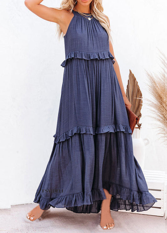 CM | azul con volantes patchwork holida vestido largo verano VB1038