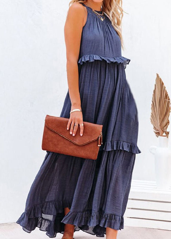 CM | azul con volantes patchwork holida vestido largo verano VB1038