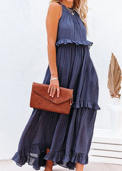 CM | azul con volantes patchwork holida vestido largo verano VB1038