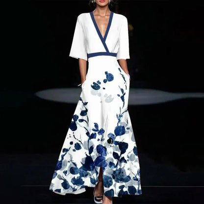 CM | maxi vestido floral con cinturón y escote en V