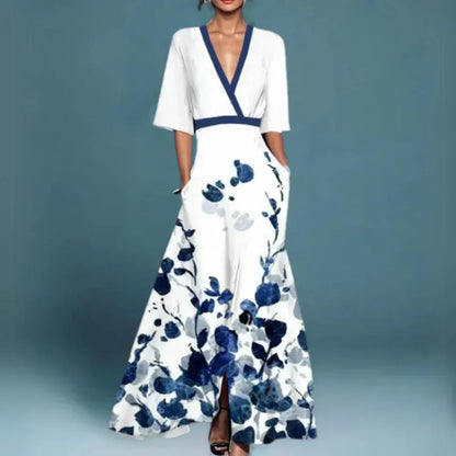 CM | maxi vestido floral con cinturón y escote en V