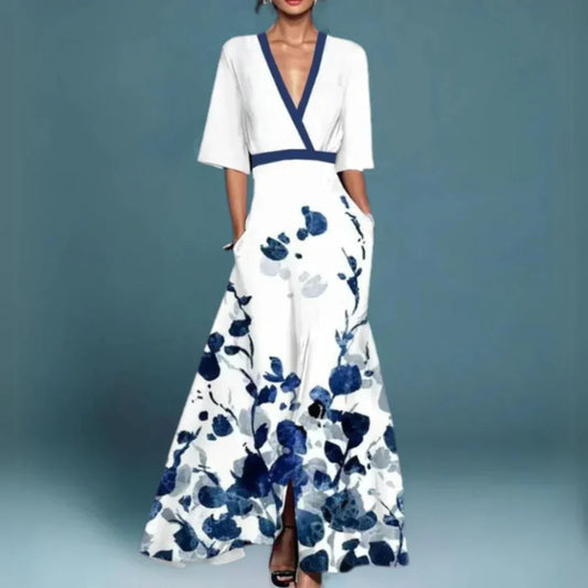 CM | maxi vestido floral con cinturón y escote en V