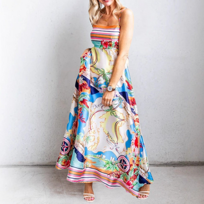 CM | Maxivestido de mujer - Gasa ligera - Corte vaporoso - Estampado - Tirantes finos
