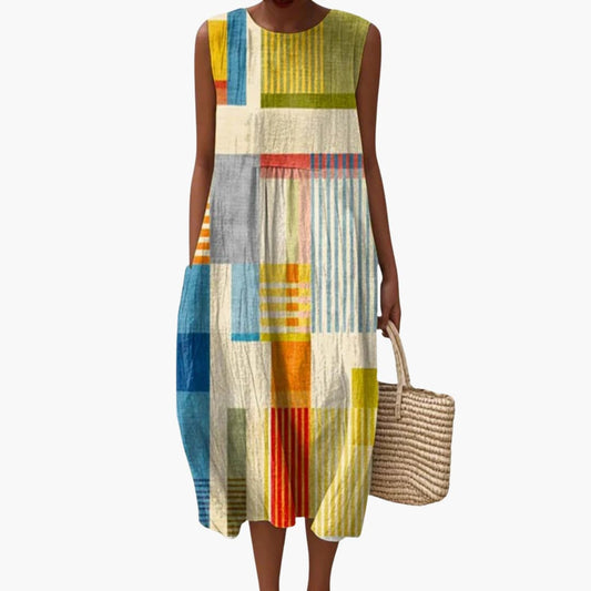 CM | Vestido midi de mujer sin mangas con lazo en la espalda y bolsillos