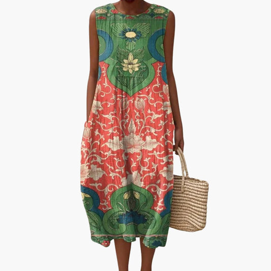 CM | Vestido midi de mujer sin mangas con bolsillos para el verano