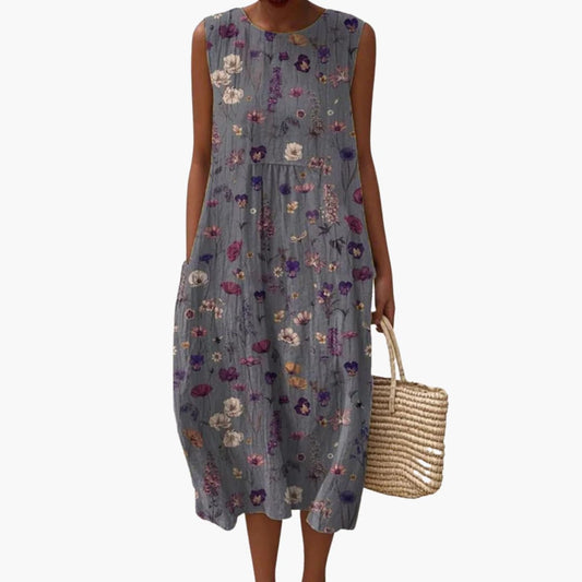 CM | Vestido midi de mujer sin mangas con estampado floral y bolsillos