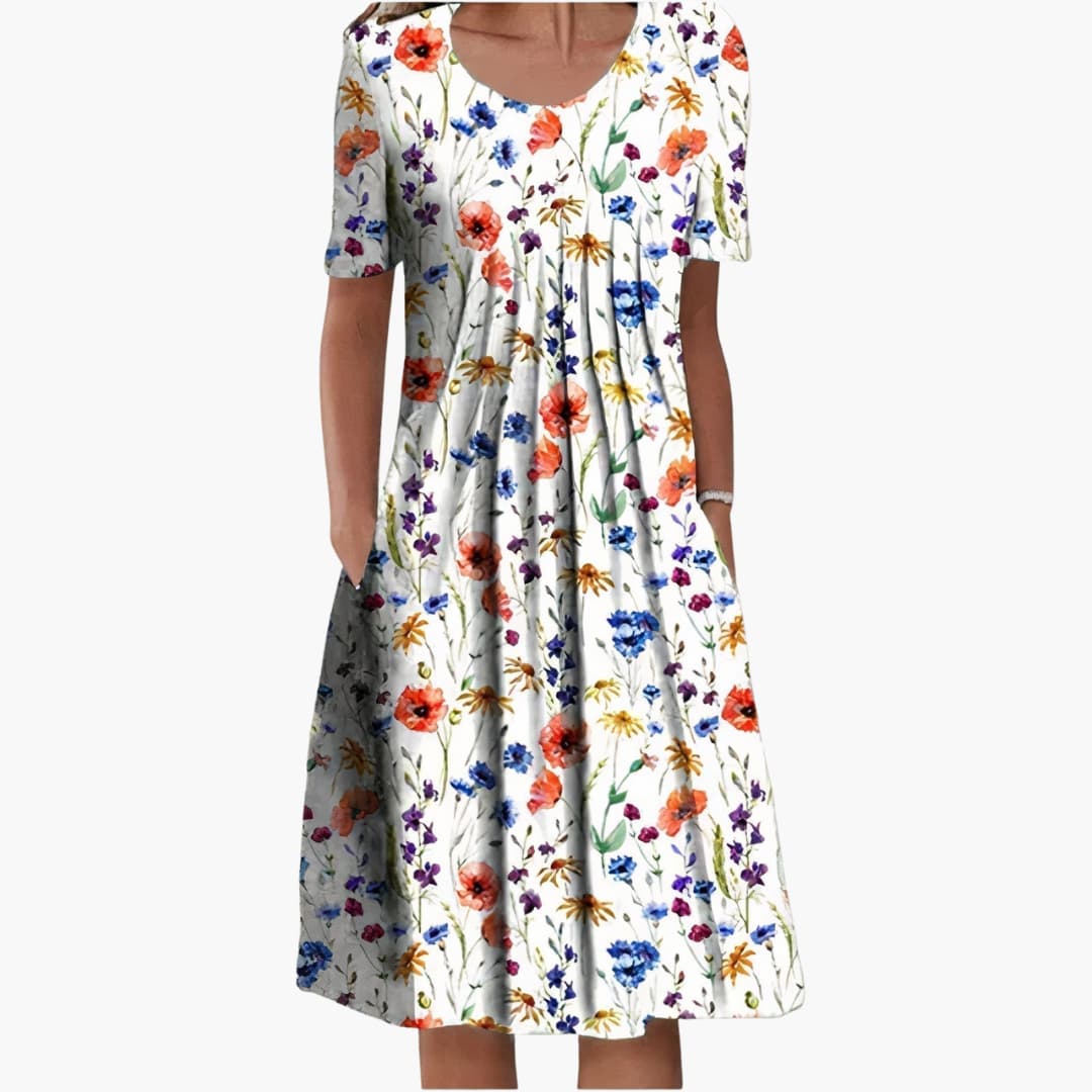 CM | Vestido midi de verano para mujer con estampado floral y manga corta