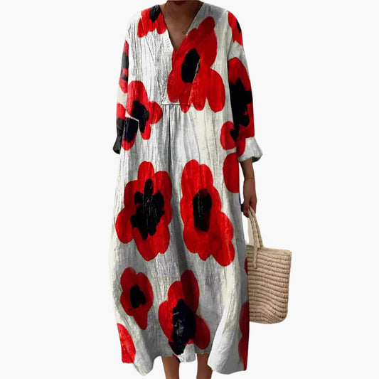 CM | Vestido midi floral de manga larga para mujer para todas las estaciones