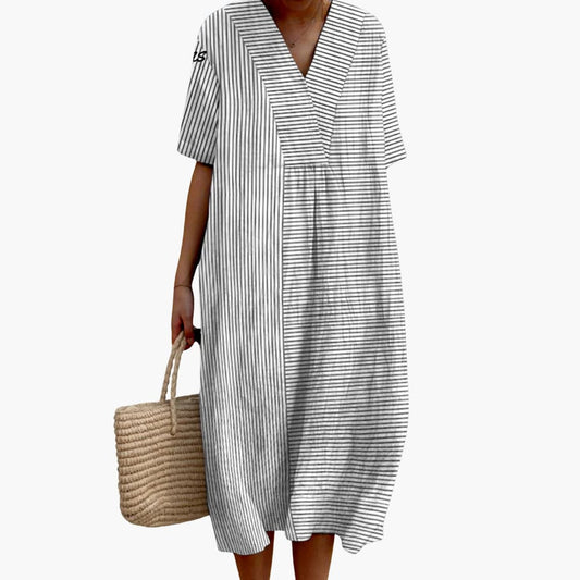 CM | Vestido midi de mujer de manga corta con estampado de rayas