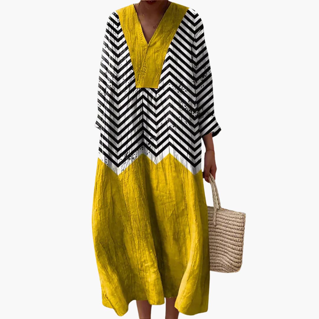 CM | Vestido MIdi de mujer con mangas largas y estampado geométrico
