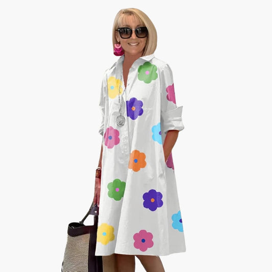 CM | Vestido midi floral de mujer con cuello alto y mangas