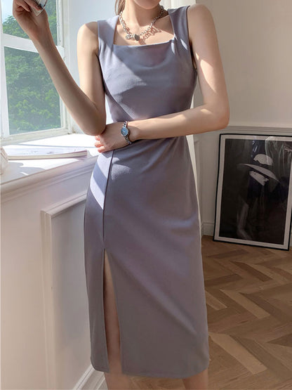 CM | Vestido midi vintage con tirantes partidos