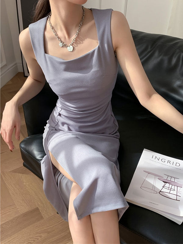 CM | Vestido midi vintage con tirantes partidos