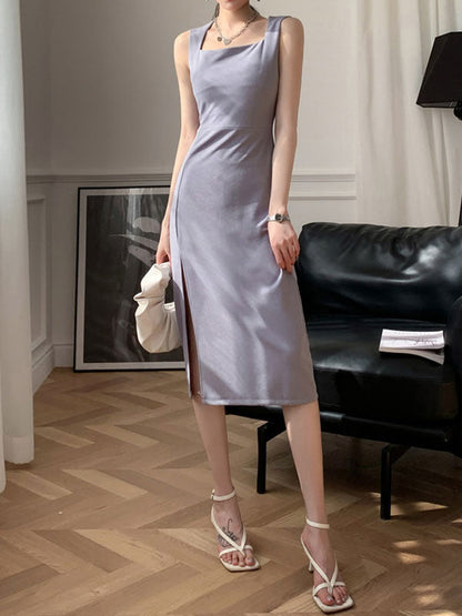 CM | Vestido midi vintage con tirantes partidos