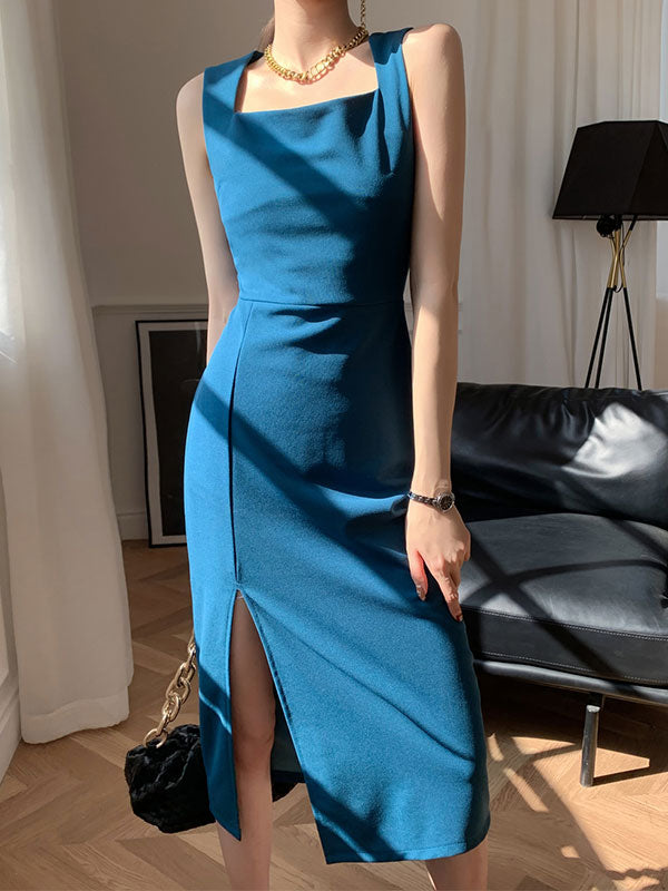 CM | Vestido midi vintage con tirantes partidos