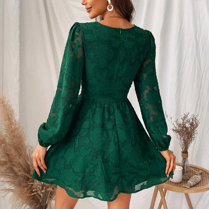 CM | 2024 Sexy mini vestido boho verde de manga larga y escote en A