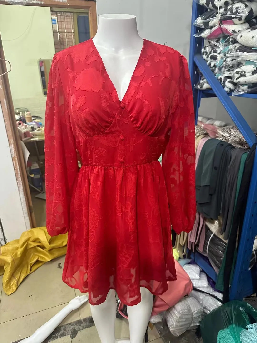 CM | 2024 Sexy mini vestido boho verde de manga larga y escote en A