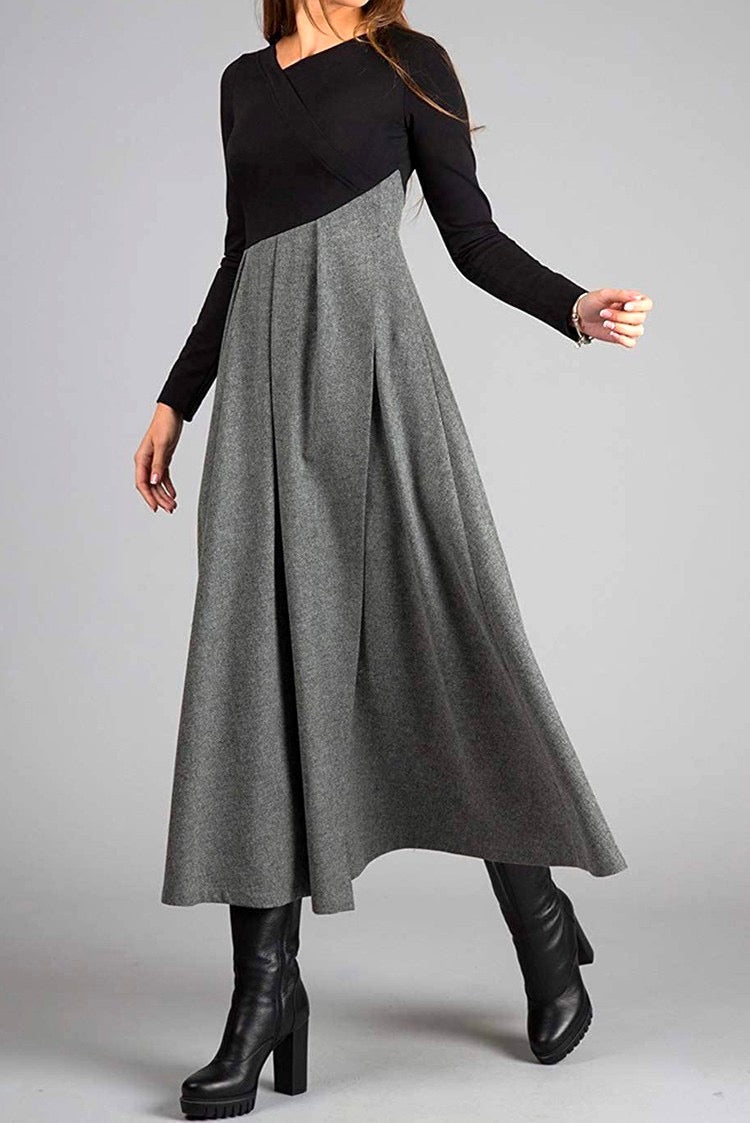 CM | Vestido largo plisado en dos materiales