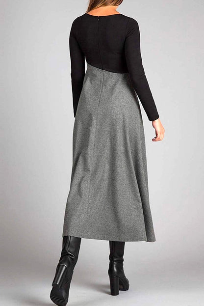 CM | Vestido largo plisado en dos materiales