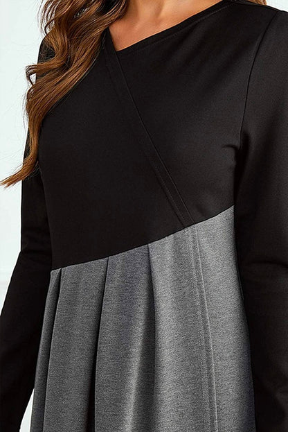 CM | Vestido largo plisado en dos materiales