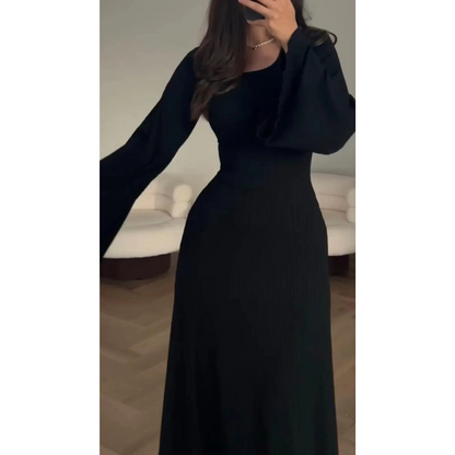 CM | maxi vestido de punto para mujer - textura acanalada - manga larga - escote redondo - dobladillo acampanado