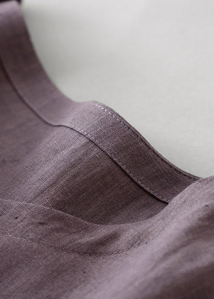 CM | Purple O Neck Tie Waist Bolsillos Lino Vestido Largo Verano AH596