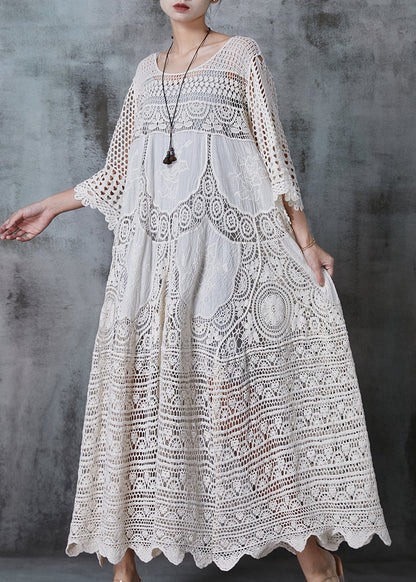 CM | Vestido largo para mujer - Corte oversize - Encaje hueco - Tejido de lujo - Mangas tres cuartos