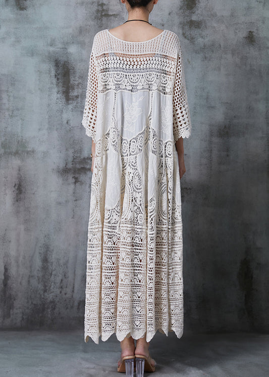 CM | Vestido largo para mujer - Corte oversize - Encaje hueco - Tejido de lujo - Mangas tres cuartos