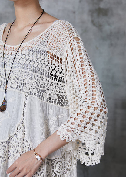 CM | Vestido largo para mujer - Corte oversize - Encaje hueco - Tejido de lujo - Mangas tres cuartos