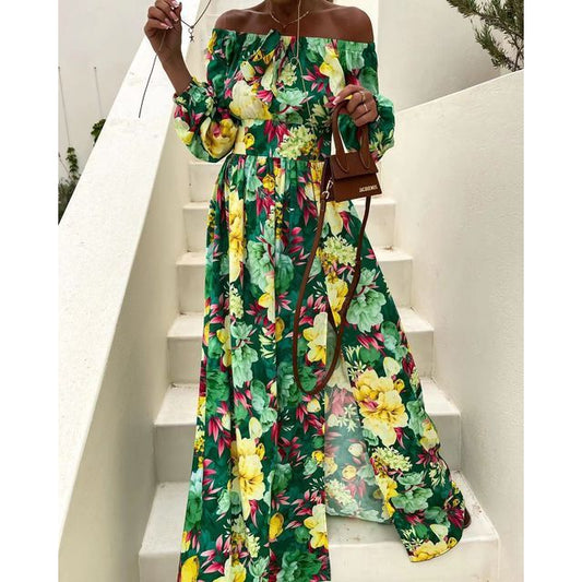 CM | Vestido midi con estampado floral en línea A YS10018