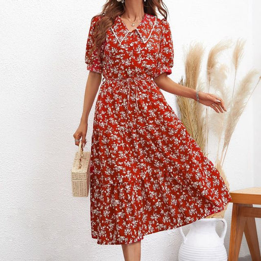 CM | Vestido midi con mangas abullonadas y cuello en A FR109