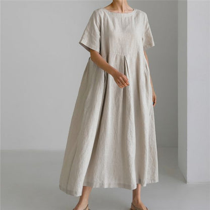 CM | Cuello redondo Vestido midi liso AH157