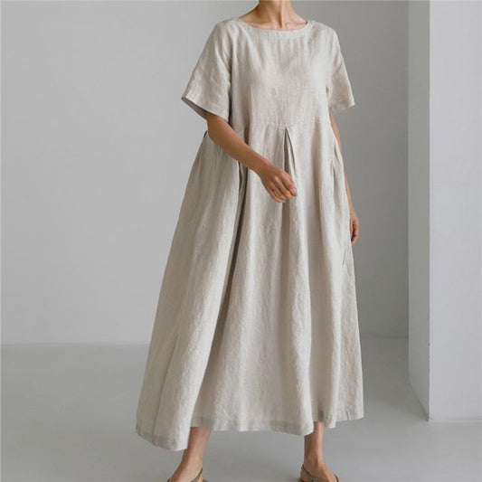 CM | Cuello redondo Vestido midi liso AH157