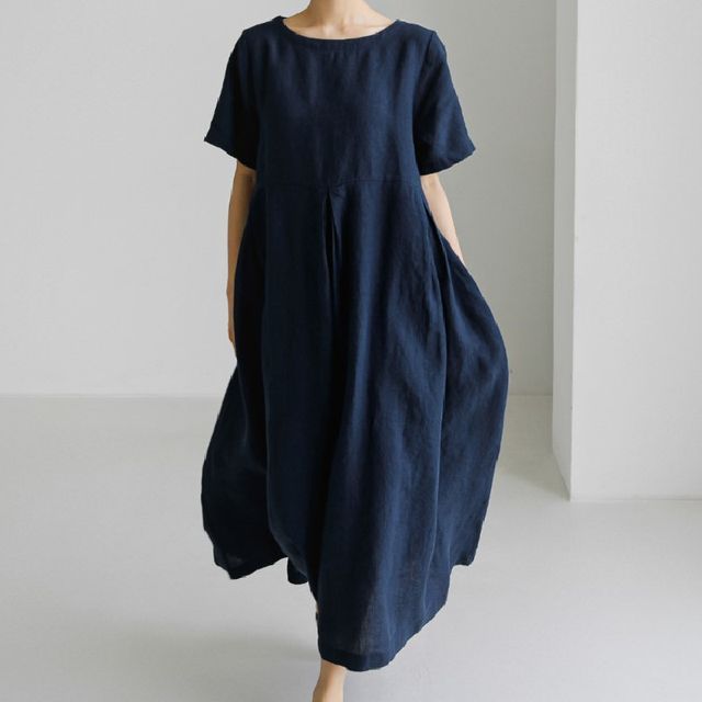 CM | Cuello redondo Vestido midi liso AH157