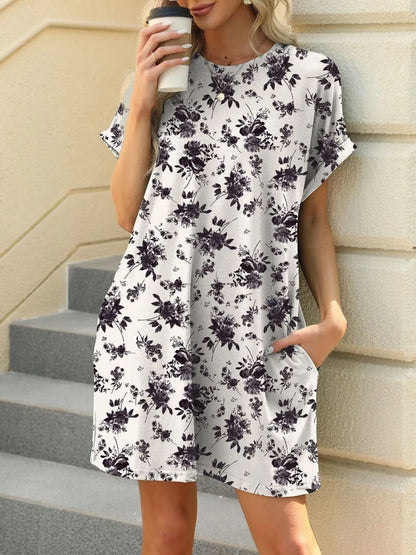 CM | Mini vestido manga corta cuello redondo estampado