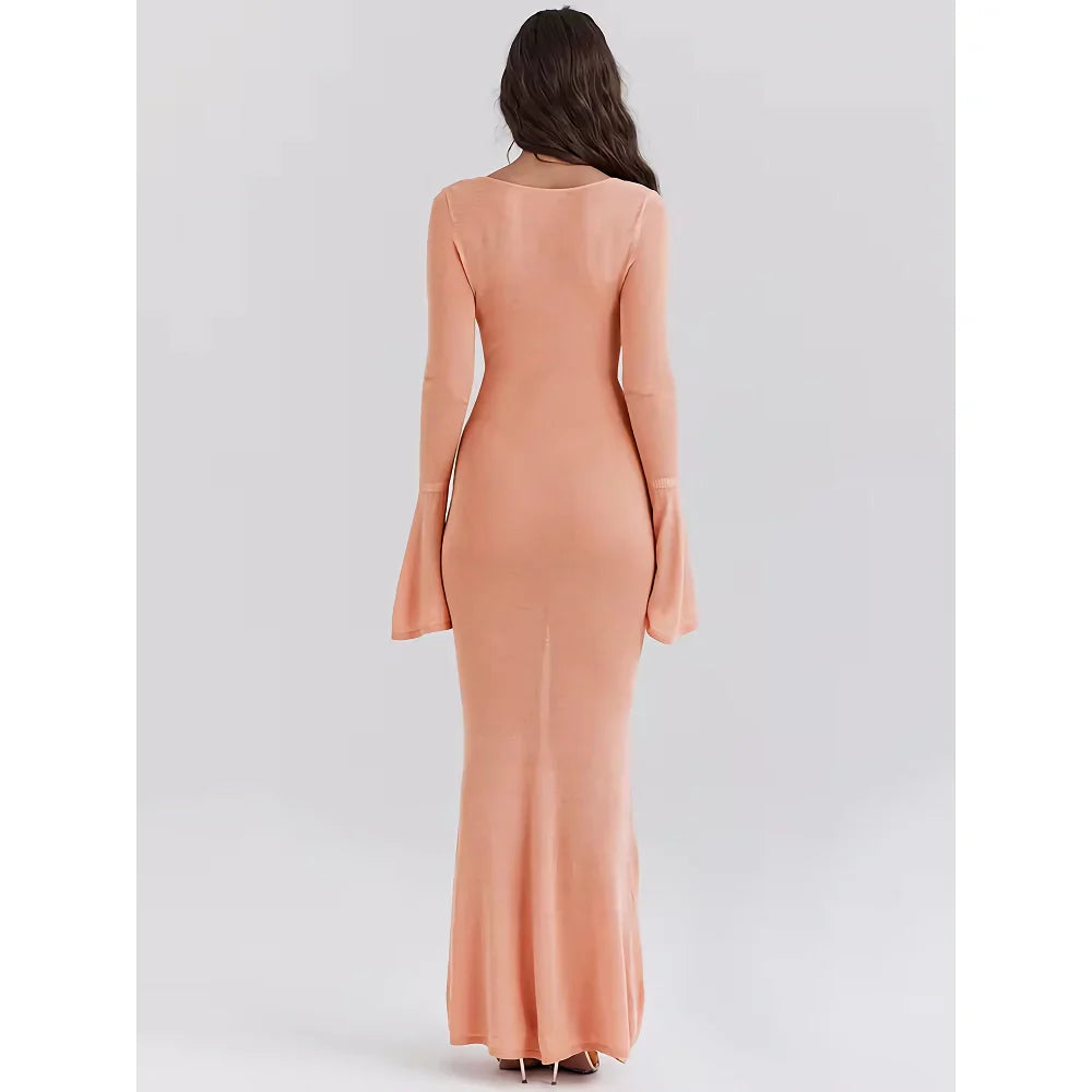 CM | maxi vestido de punto con mangas acampanadas naranja