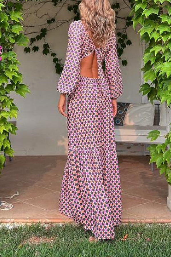 CM | Serene Dreams Maxi Vestido con Cuello Lateral Estampado y Cintura Elástica