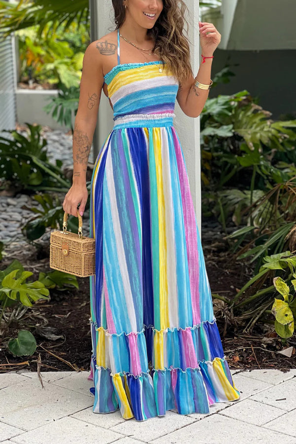 CM | MAXI VESTIDO MULTICOLOR CON TOP FRUNCIDO